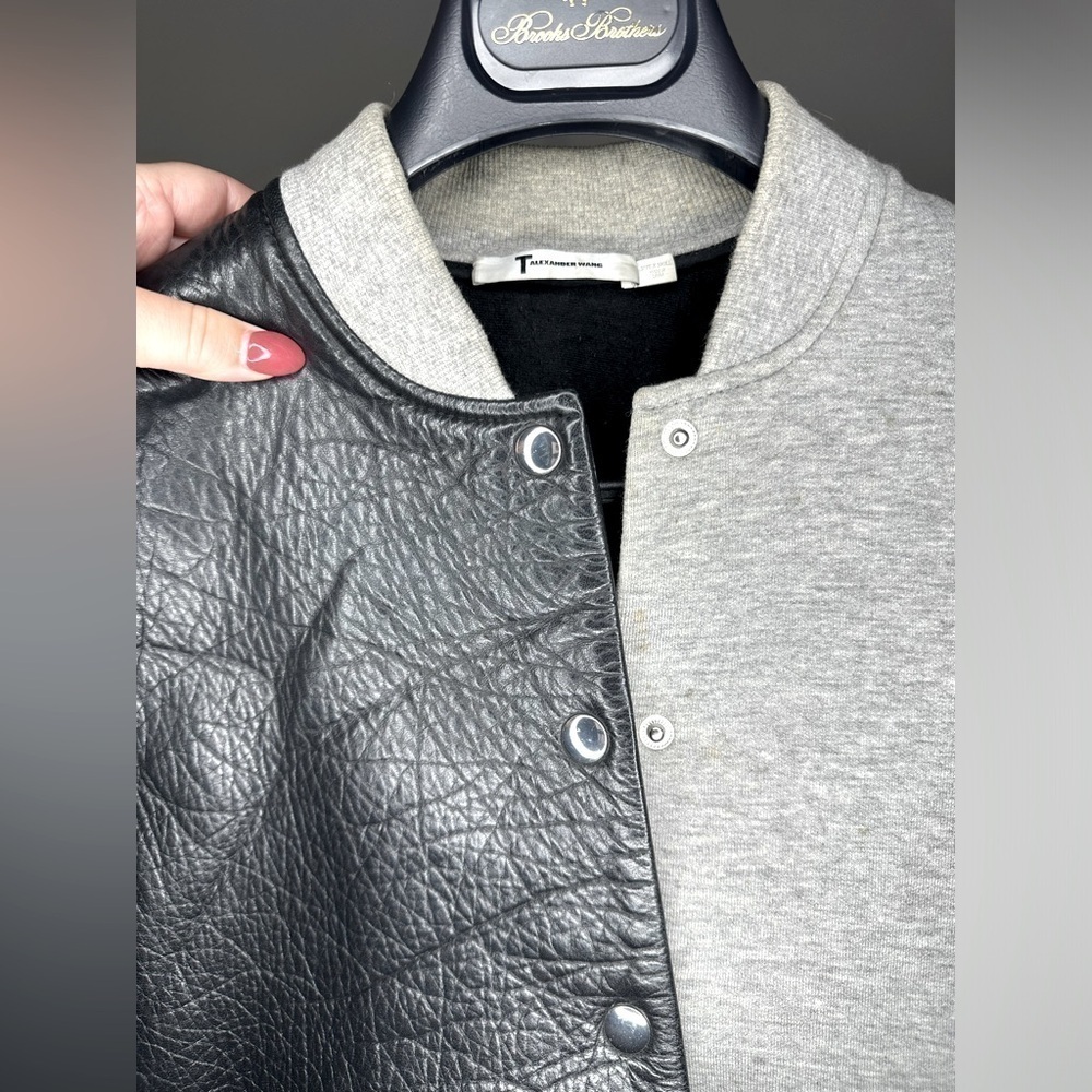 ALEXANDER WANG Leather & Neoprene Half Half Varsity Jacket Black and Grey - Picture 10 of 13
